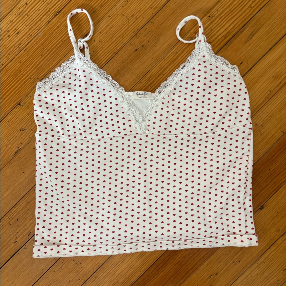 Brandy Melville White Tank Top with Red Hearts